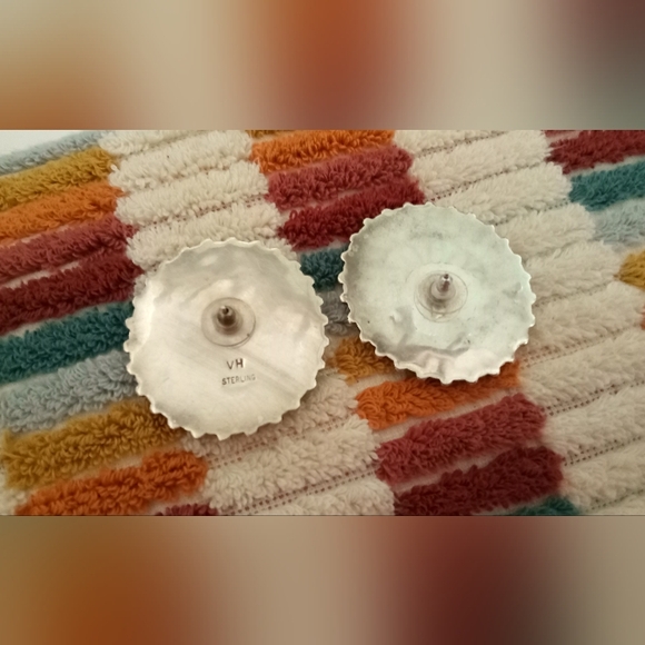 Vintage Signed VH Vernon Haskie Zuni Turquoise Sterling Silver Earrings - Picture 5 of 5